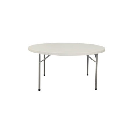 Mesa plástica blanca redonda plegable D152 para oficina.